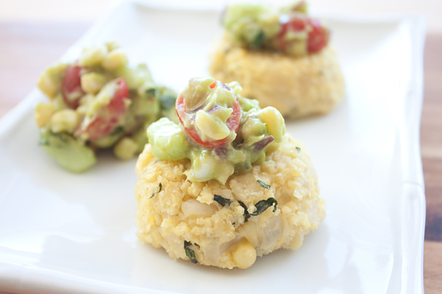 GMO-Free Corn Millet Cakes with Corn Avocado Salsa GMO-Free Corn Millet Cakes with Corn Avocado Salsa